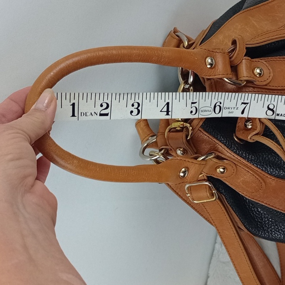 Cristina Italy real leather drawstring bucket bag with strap Black Brown - Picture 3 of 16